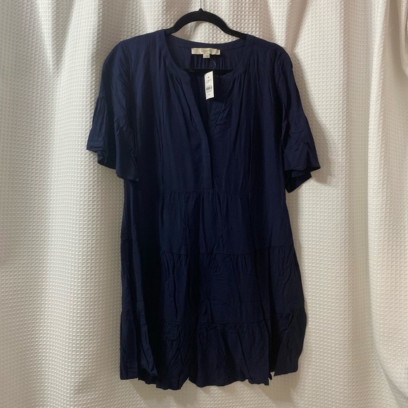 NWT LOFT Tiered Split Neck Swing Dress - Picture 4 of 7